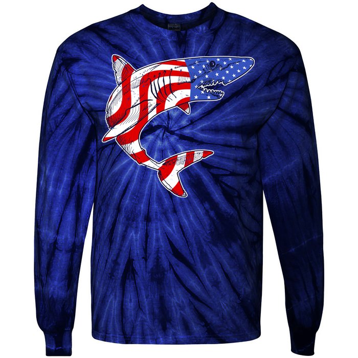 USA Patriotic Shark Tie-Dye Long Sleeve Shirt