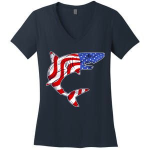 USA Patriotic Shark Women's V-Neck T-Shirt