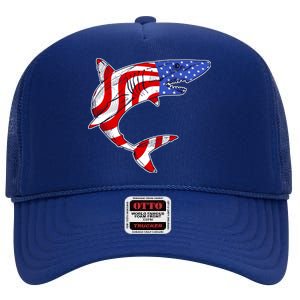 USA Patriotic Shark High Crown Mesh Back Trucker Hat