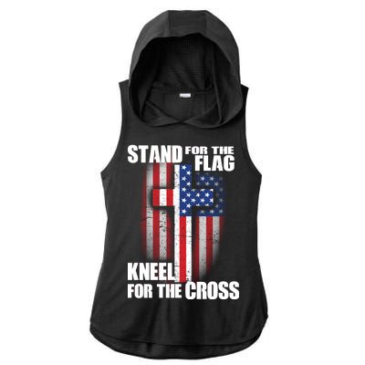 USA Patriotic Stand For The Flag Kneel For The Cross Ladies PosiCharge Tri-Blend Wicking Draft Hoodie Tank