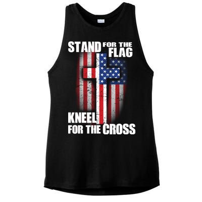 USA Patriotic Stand For The Flag Kneel For The Cross Ladies PosiCharge Tri-Blend Wicking Tank