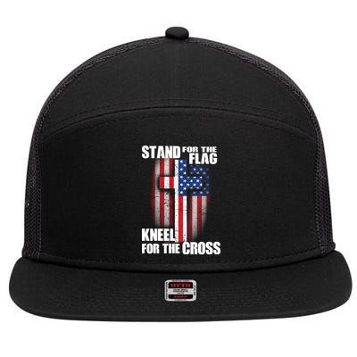 USA Patriotic Stand For The Flag Kneel For The Cross 7 Panel Mesh Trucker Snapback Hat