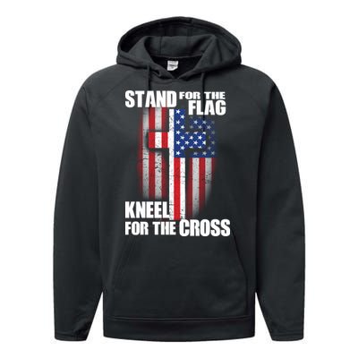 USA Patriotic Stand For The Flag Kneel For The Cross Performance Fleece Hoodie