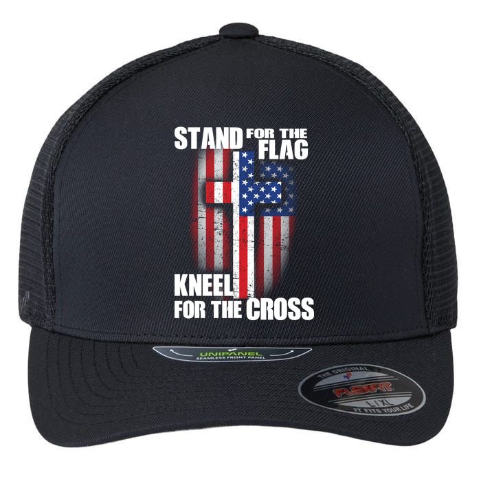 USA Patriotic Stand For The Flag Kneel For The Cross Flexfit Unipanel Trucker Cap