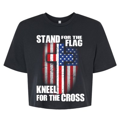 USA Patriotic Stand For The Flag Kneel For The Cross Bella+Canvas Jersey Crop Tee