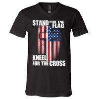 USA Patriotic Stand For The Flag Kneel For The Cross V-Neck T-Shirt