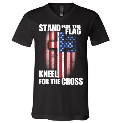 USA Patriotic Stand For The Flag Kneel For The Cross V-Neck T-Shirt