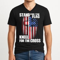 USA Patriotic Stand For The Flag Kneel For The Cross V-Neck T-Shirt