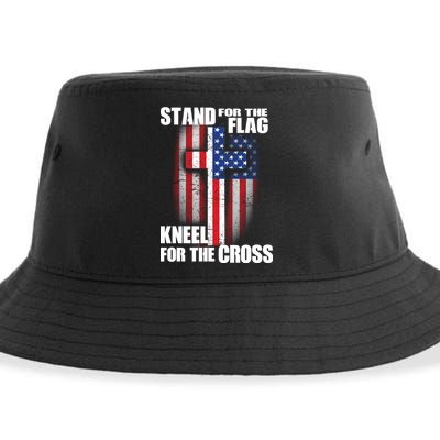 USA Patriotic Stand For The Flag Kneel For The Cross Sustainable Bucket Hat