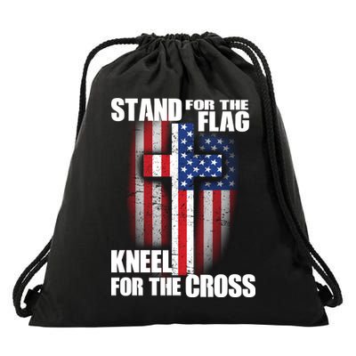 USA Patriotic Stand For The Flag Kneel For The Cross Drawstring Bag