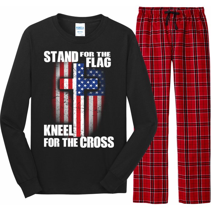 USA Patriotic Stand For The Flag Kneel For The Cross Long Sleeve Pajama Set