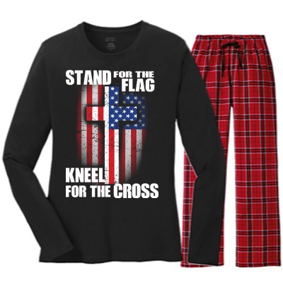 USA Patriotic Stand For The Flag Kneel For The Cross Women's Long Sleeve Flannel Pajama Set 