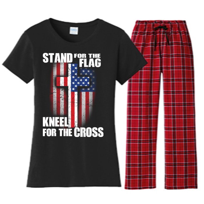 USA Patriotic Stand For The Flag Kneel For The Cross Women's Flannel Pajama Set