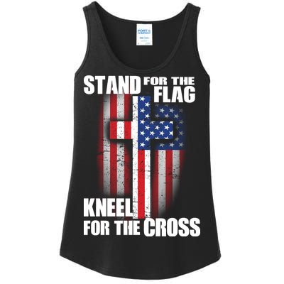 USA Patriotic Stand For The Flag Kneel For The Cross Ladies Essential Tank