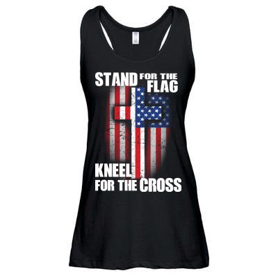 USA Patriotic Stand For The Flag Kneel For The Cross Ladies Essential Flowy Tank