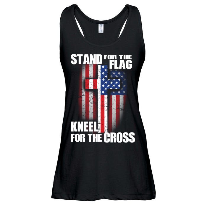 USA Patriotic Stand For The Flag Kneel For The Cross Ladies Essential Flowy Tank