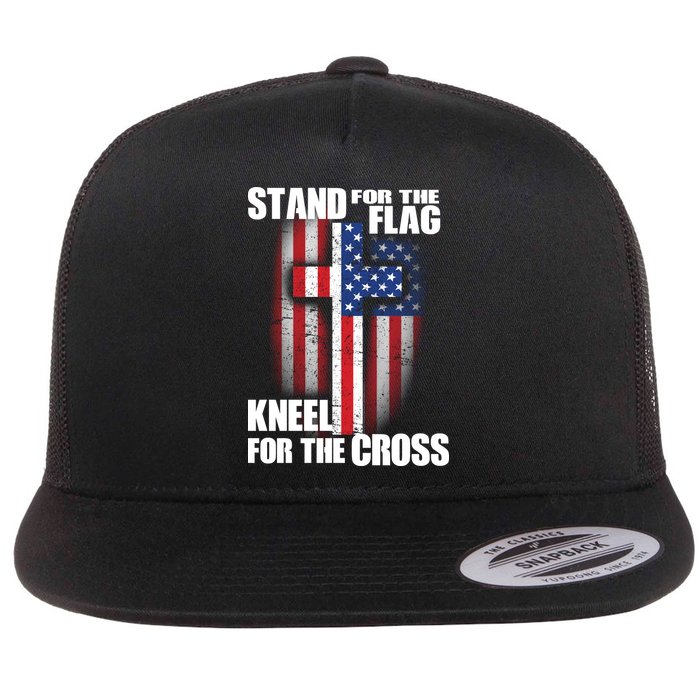 USA Patriotic Stand For The Flag Kneel For The Cross Flat Bill Trucker Hat