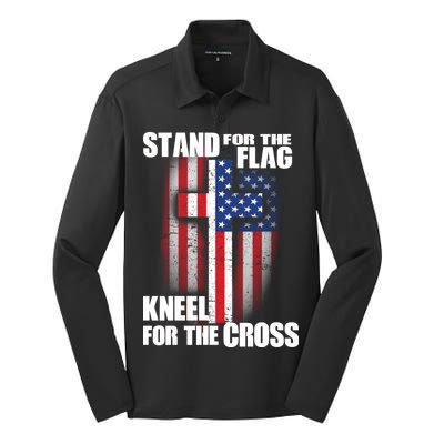 USA Patriotic Stand For The Flag Kneel For The Cross Silk Touch Performance Long Sleeve Polo