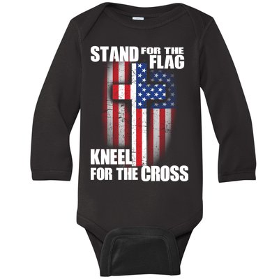 USA Patriotic Stand For The Flag Kneel For The Cross Baby Long Sleeve Bodysuit