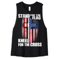 USA Patriotic Stand For The Flag Kneel For The Cross Women's Racerback Cropped Tank