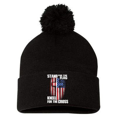 USA Patriotic Stand For The Flag Kneel For The Cross Pom Pom 12in Knit Beanie