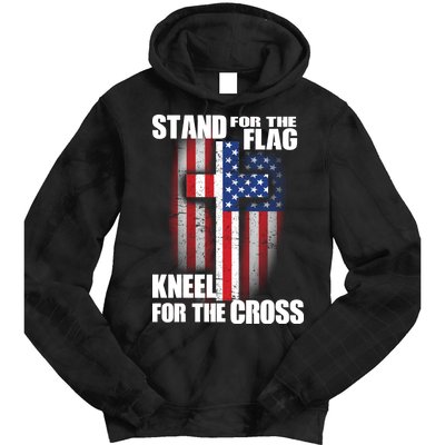 USA Patriotic Stand For The Flag Kneel For The Cross Tie Dye Hoodie