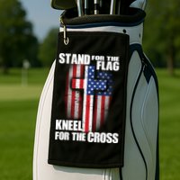 USA Patriotic Stand For The Flag Kneel For The Cross Golf Towel