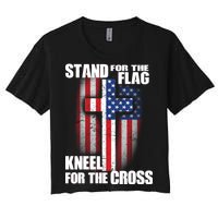 USA Patriotic Stand For The Flag Kneel For The Cross Women's Crop Top Tee