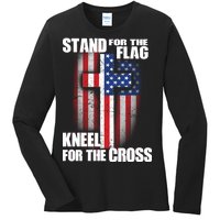 USA Patriotic Stand For The Flag Kneel For The Cross Ladies Long Sleeve Shirt