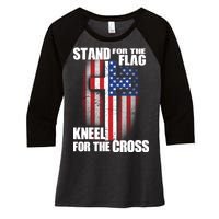 USA Patriotic Stand For The Flag Kneel For The Cross Women's Tri-Blend 3/4-Sleeve Raglan Shirt