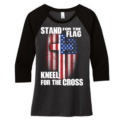 USA Patriotic Stand For The Flag Kneel For The Cross Women's Tri-Blend 3/4-Sleeve Raglan Shirt