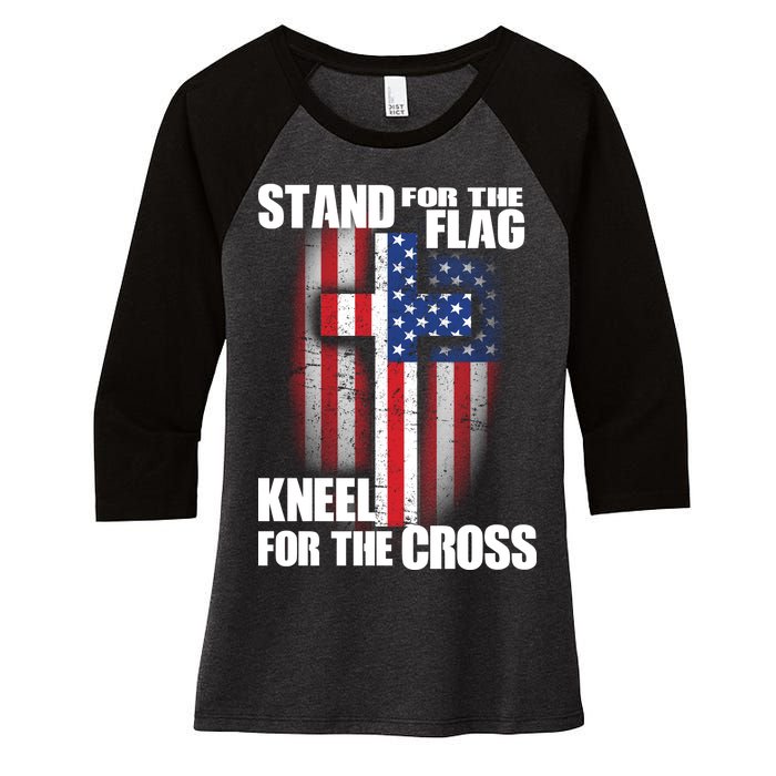 USA Patriotic Stand For The Flag Kneel For The Cross Women's Tri-Blend 3/4-Sleeve Raglan Shirt