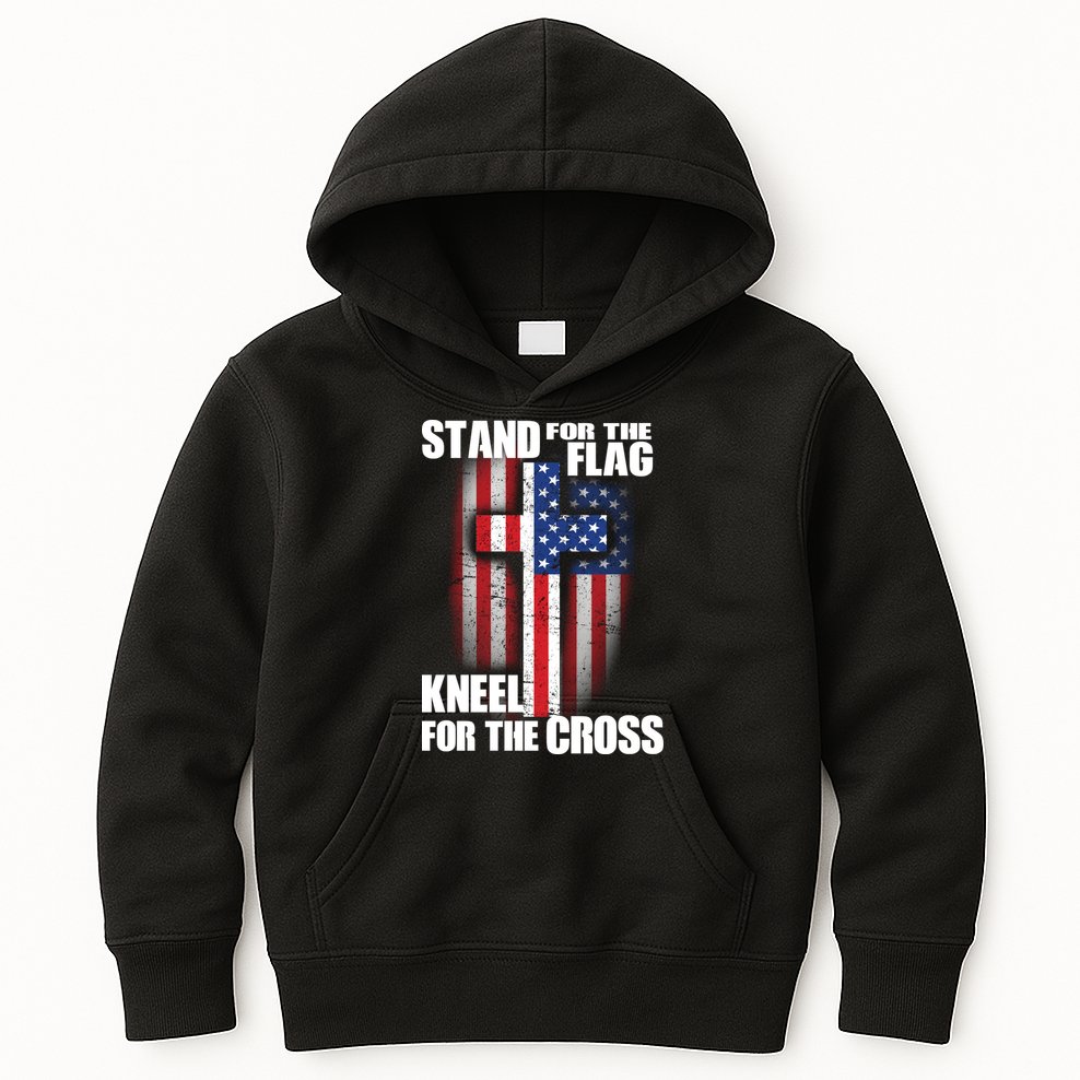 USA Patriotic Stand For The Flag Kneel For The Cross Kids Hoodie