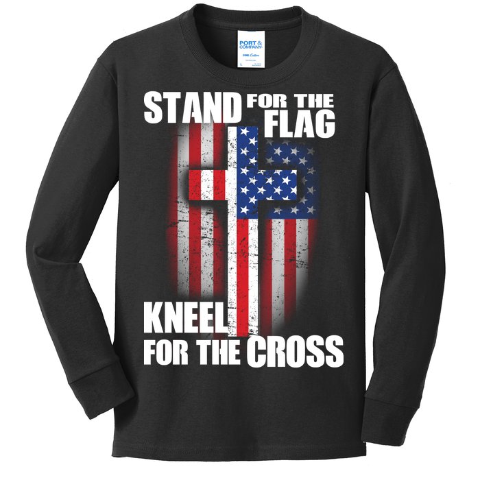 USA Patriotic Stand For The Flag Kneel For The Cross Kids Long Sleeve Shirt