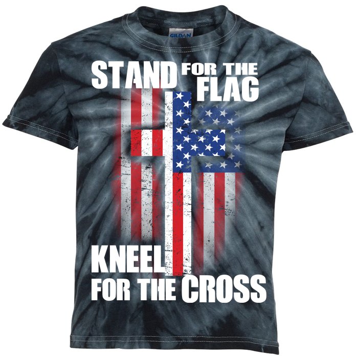 USA Patriotic Stand For The Flag Kneel For The Cross Kids Tie-Dye T-Shirt