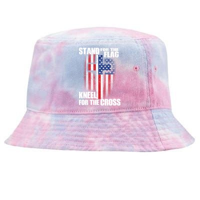 USA Patriotic Stand For The Flag Kneel For The Cross Tie-Dyed Bucket Hat