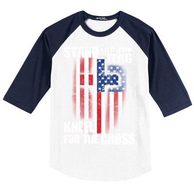 USA Patriotic Stand For The Flag Kneel For The Cross Baseball Sleeve Shirt