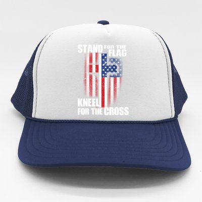 USA Patriotic Stand For The Flag Kneel For The Cross Trucker Hat