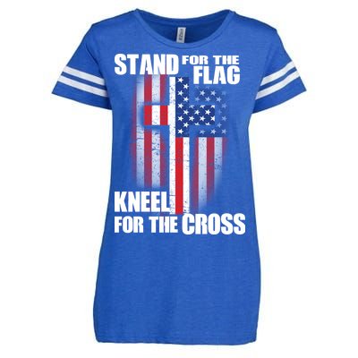 USA Patriotic Stand For The Flag Kneel For The Cross Enza Ladies Jersey Football T-Shirt