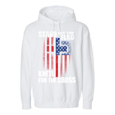 USA Patriotic Stand For The Flag Kneel For The Cross Garment-Dyed Fleece Hoodie