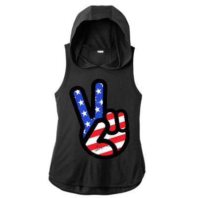 USA Peace Sign Ladies PosiCharge Tri-Blend Wicking Draft Hoodie Tank