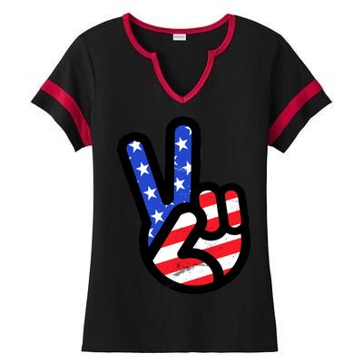 USA Peace Sign Ladies Halftime Notch Neck Tee