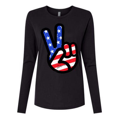 USA Peace Sign Womens Cotton Relaxed Long Sleeve T-Shirt