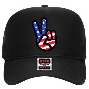 USA Peace Sign High Crown Mesh Back Trucker Hat