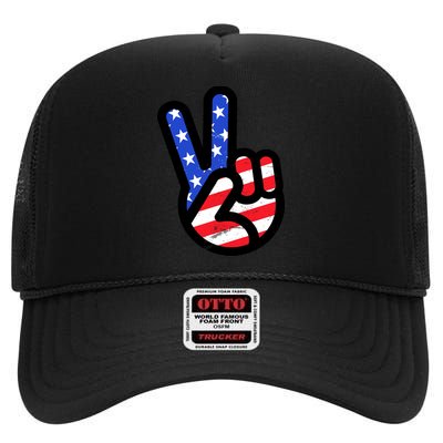 USA Peace Sign High Crown Mesh Back Trucker Hat