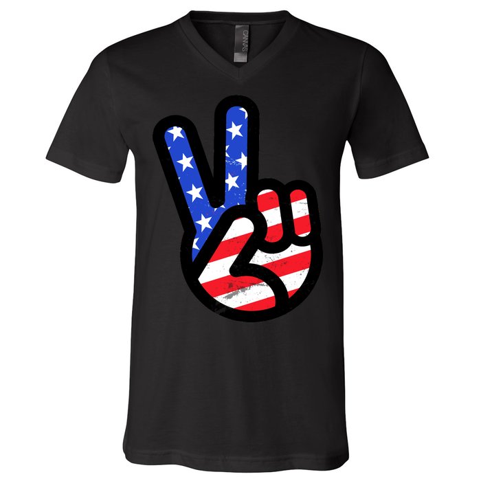 USA Peace Sign V-Neck T-Shirt