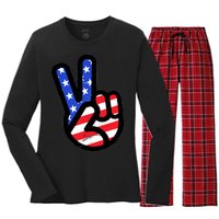 USA Peace Sign Women's Long Sleeve Flannel Pajama Set 