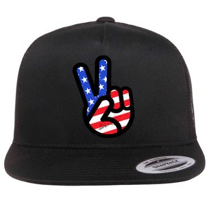 USA Peace Sign Flat Bill Trucker Hat