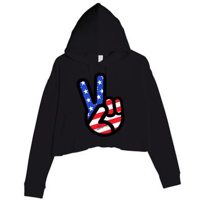 USA Peace Sign Crop Fleece Hoodie