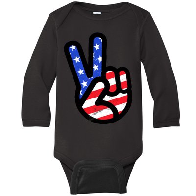 USA Peace Sign Baby Long Sleeve Bodysuit